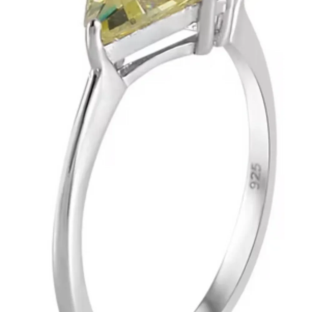 STERLING SILVER Simulated Peridot and White Diamond Ring in Rhodium Over 925